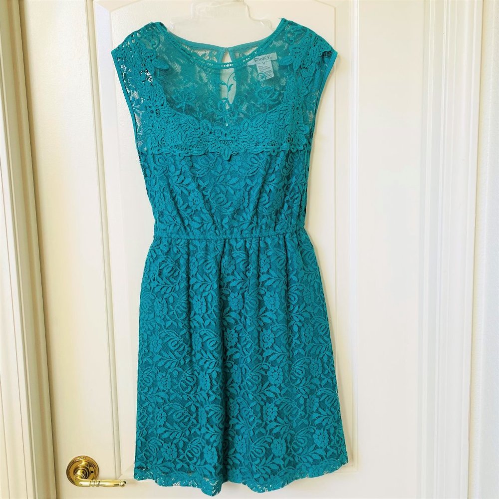 Teal Mesh and Lace Cocktail Dress, M